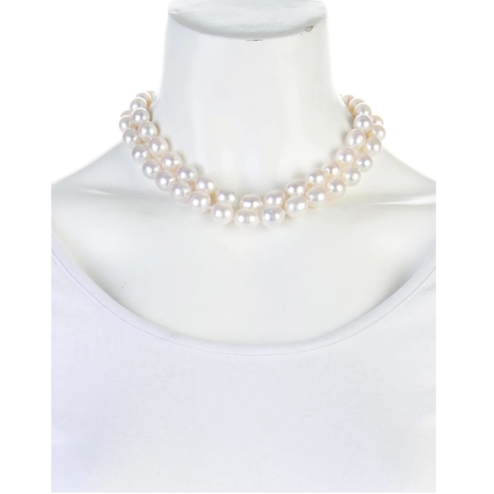 White Pearl Duble Strand Alhambra Flower Diamond Necklace Ven Cliff Style - Picture 3 of 6